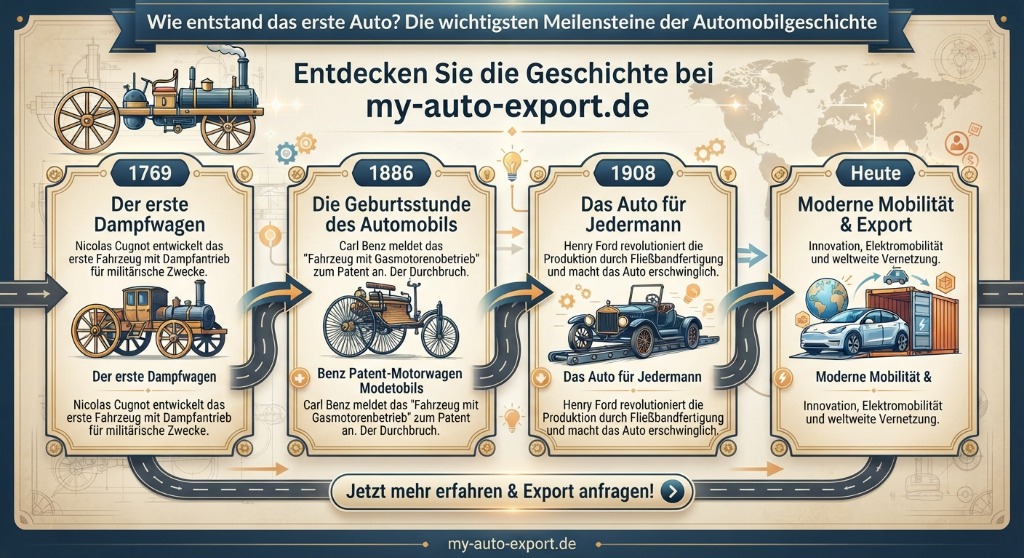 Wie entstand das erste Auto Bauplan Schema und Meilensteine