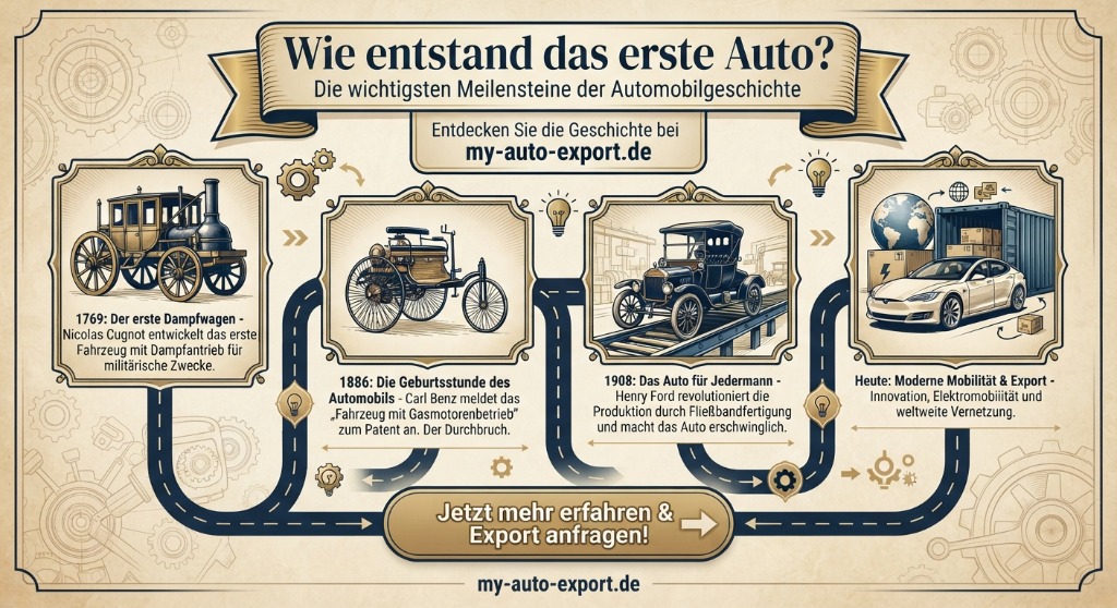 Wie entstand das erste Auto - Die wichtigsten Meilensteine der Automobilgeschichte Infografik